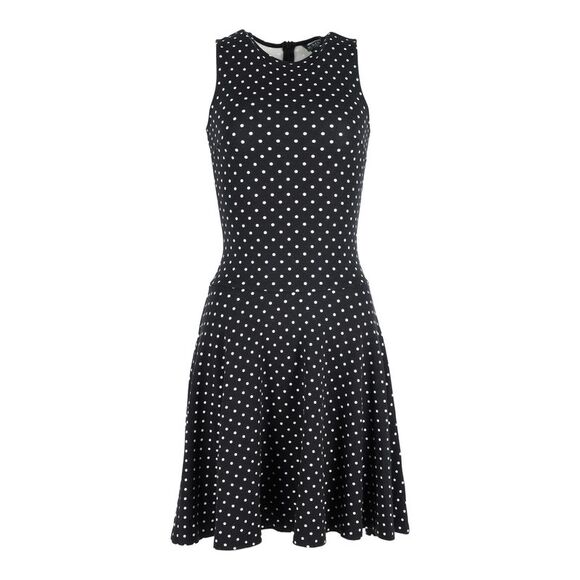 Lauren Ralph Lauren Polka-Dot Fit-and-Flare Dress in Black Polyester